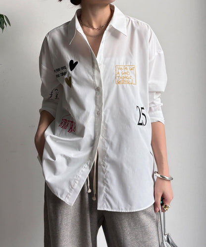 字母刺繡印花襯衫