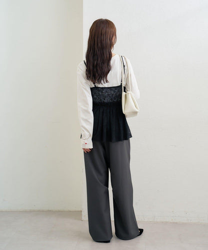 V字褶皺蕾絲吊帶背心