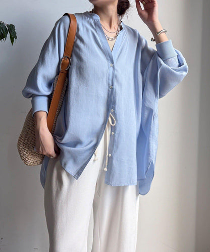 袖口羅紋蝙蝠袖V領襯衫