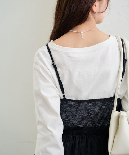 V字褶皺蕾絲吊帶背心