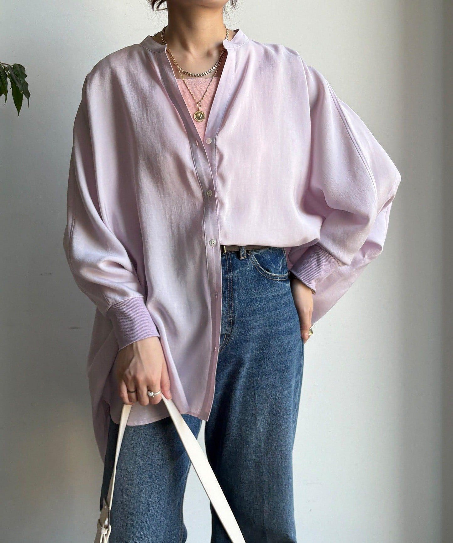 袖口羅紋蝙蝠袖V領襯衫