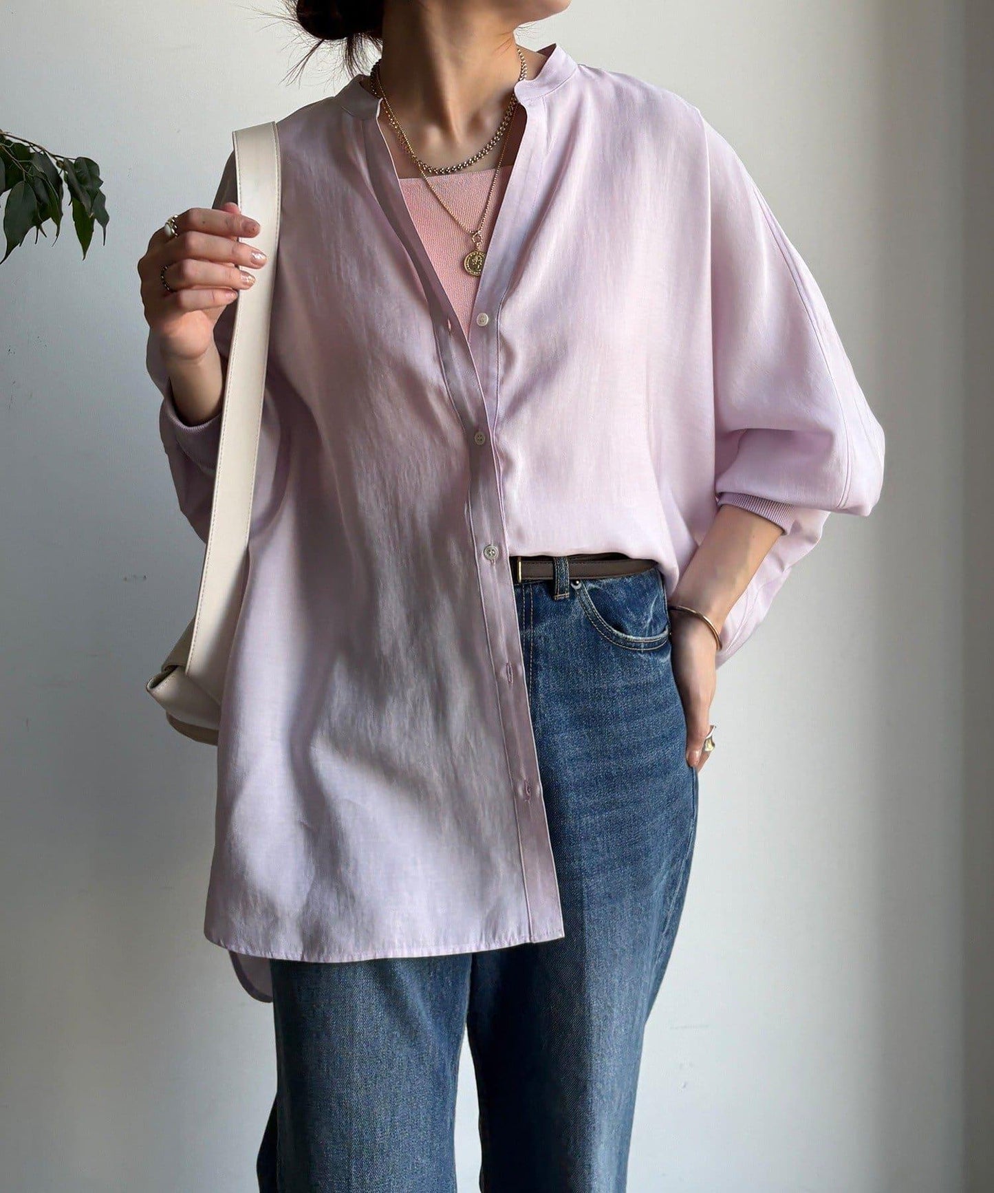 袖口羅紋蝙蝠袖V領襯衫