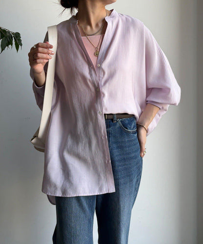 袖口羅紋蝙蝠袖V領襯衫