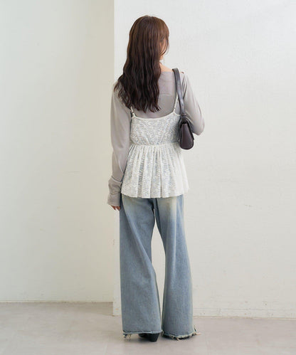 V字褶皺蕾絲吊帶背心