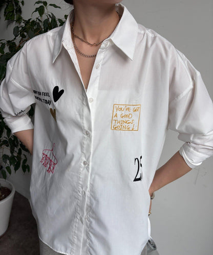 字母刺繡印花襯衫