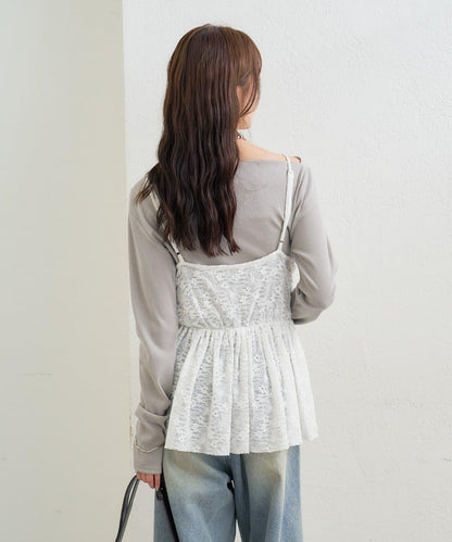 V字褶皺蕾絲吊帶背心