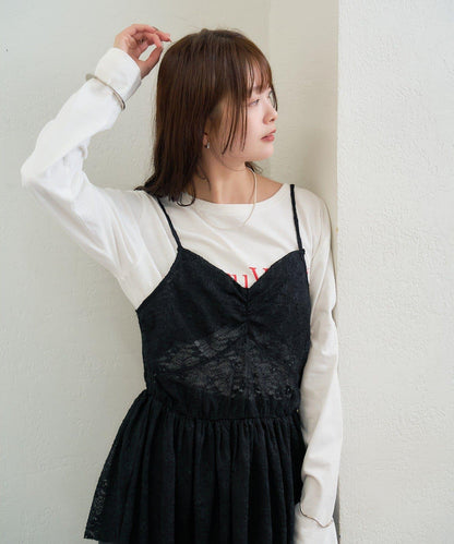 V字褶皺蕾絲吊帶背心