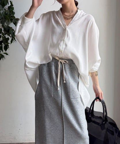 袖口羅紋蝙蝠袖V領襯衫