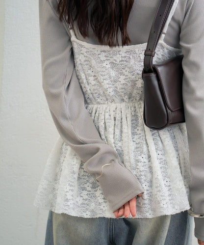 V字褶皺蕾絲吊帶背心