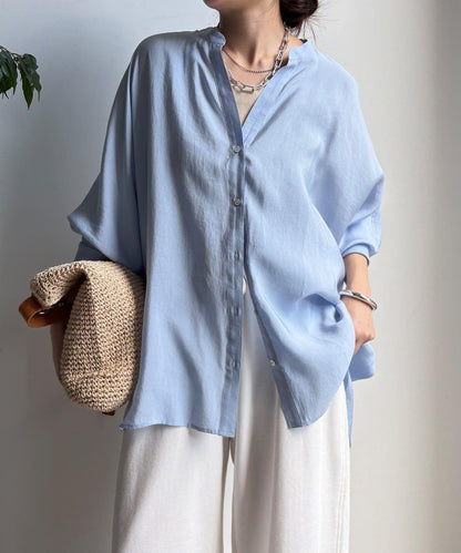 袖口羅紋蝙蝠袖V領襯衫