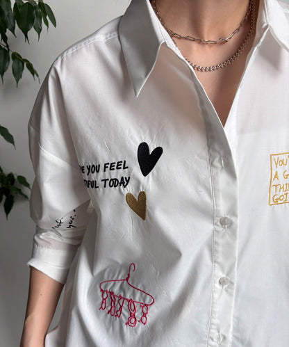 字母刺繡印花襯衫