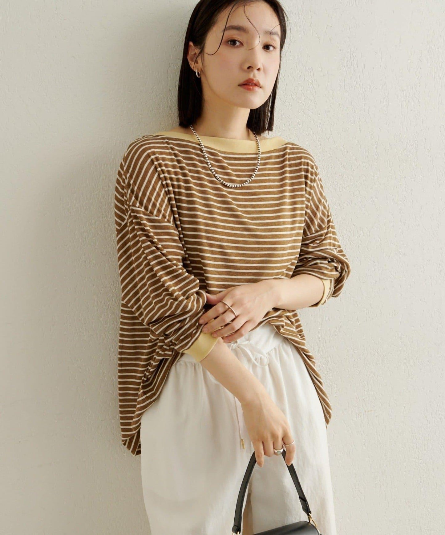 條紋一字肩長袖T恤