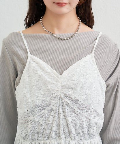 V字褶皺蕾絲吊帶背心