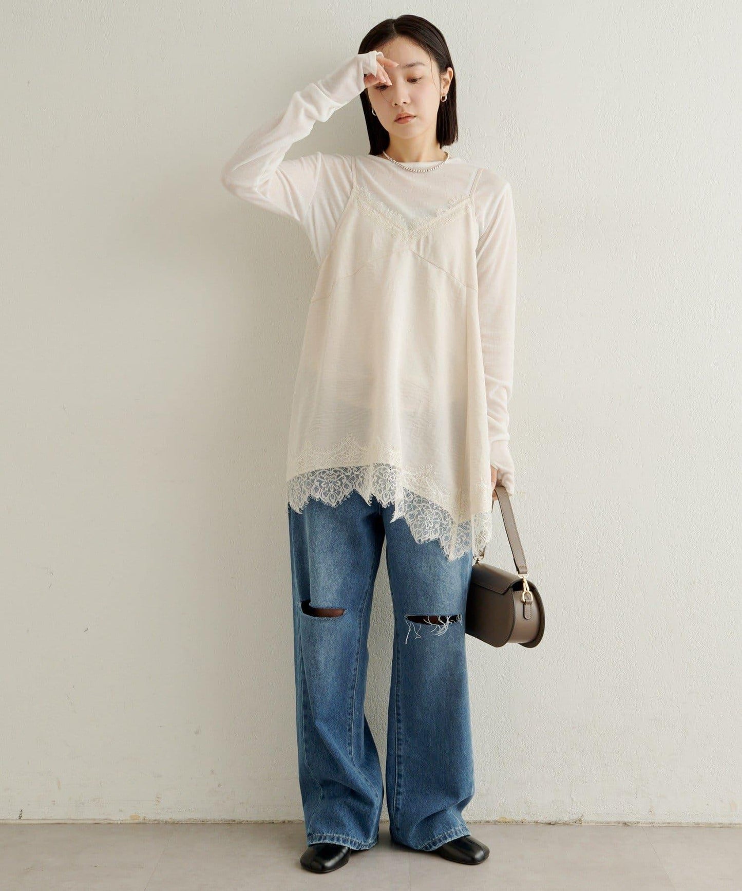 蕾絲吊帶長款上衣