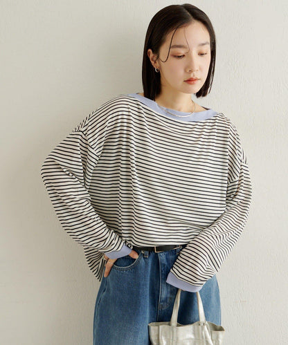 條紋一字肩長袖T恤