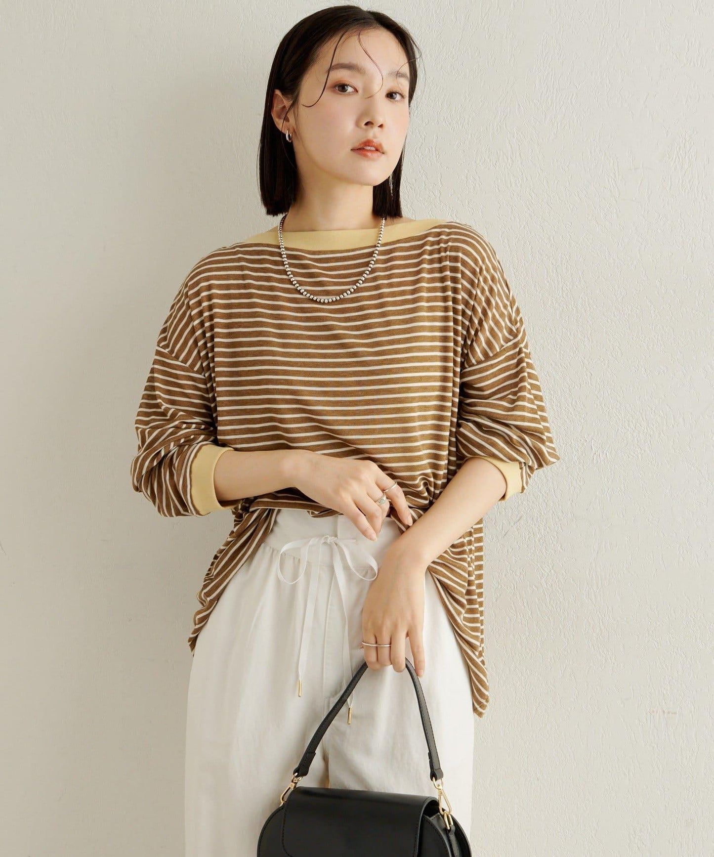條紋一字肩長袖T恤