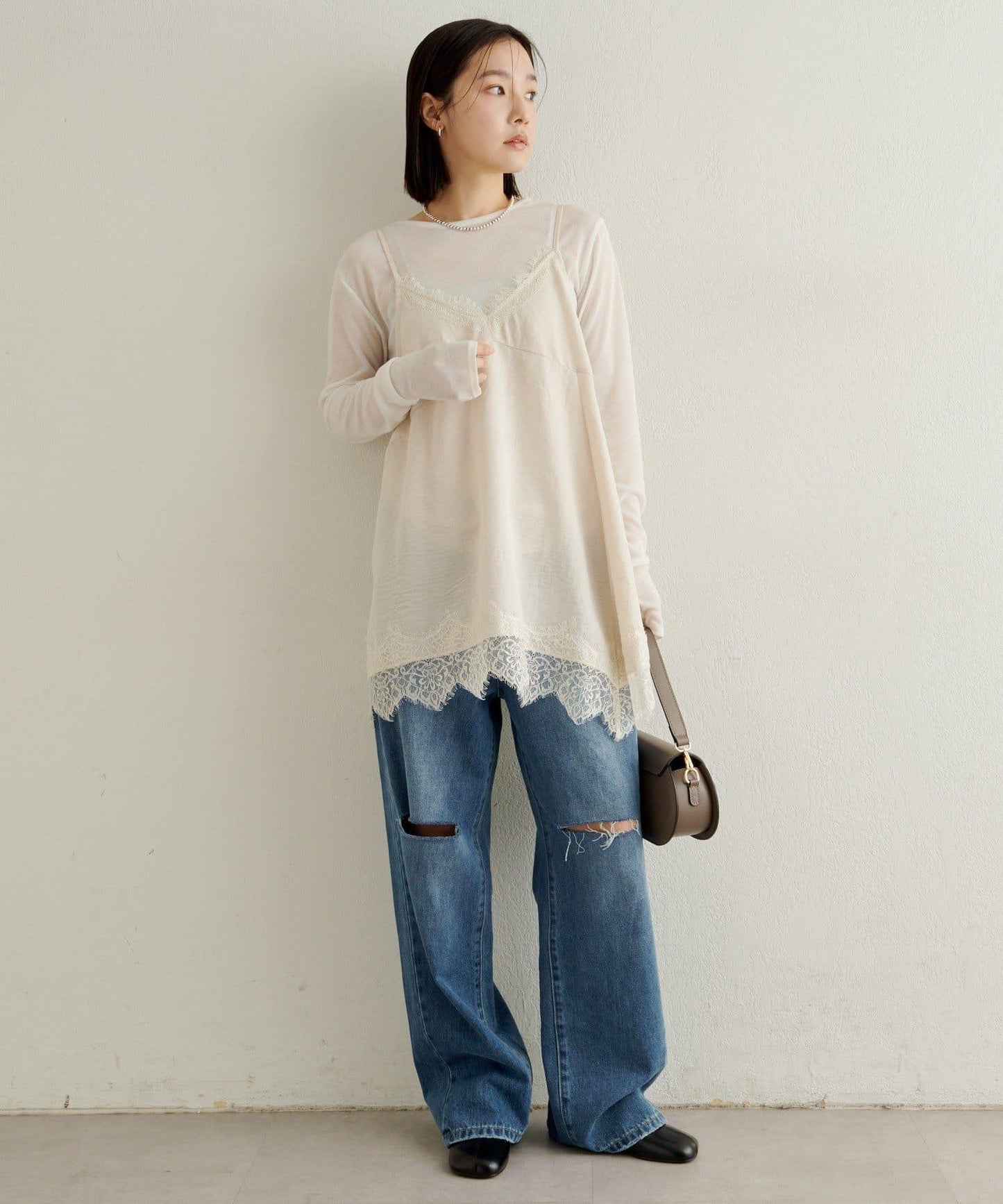 蕾絲吊帶長款上衣