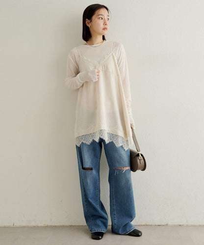 蕾絲吊帶長款上衣