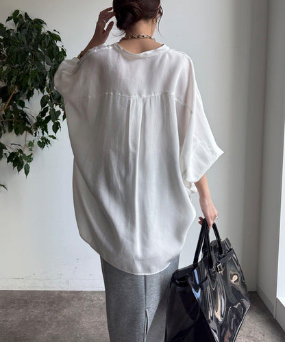 袖口羅紋蝙蝠袖V領襯衫