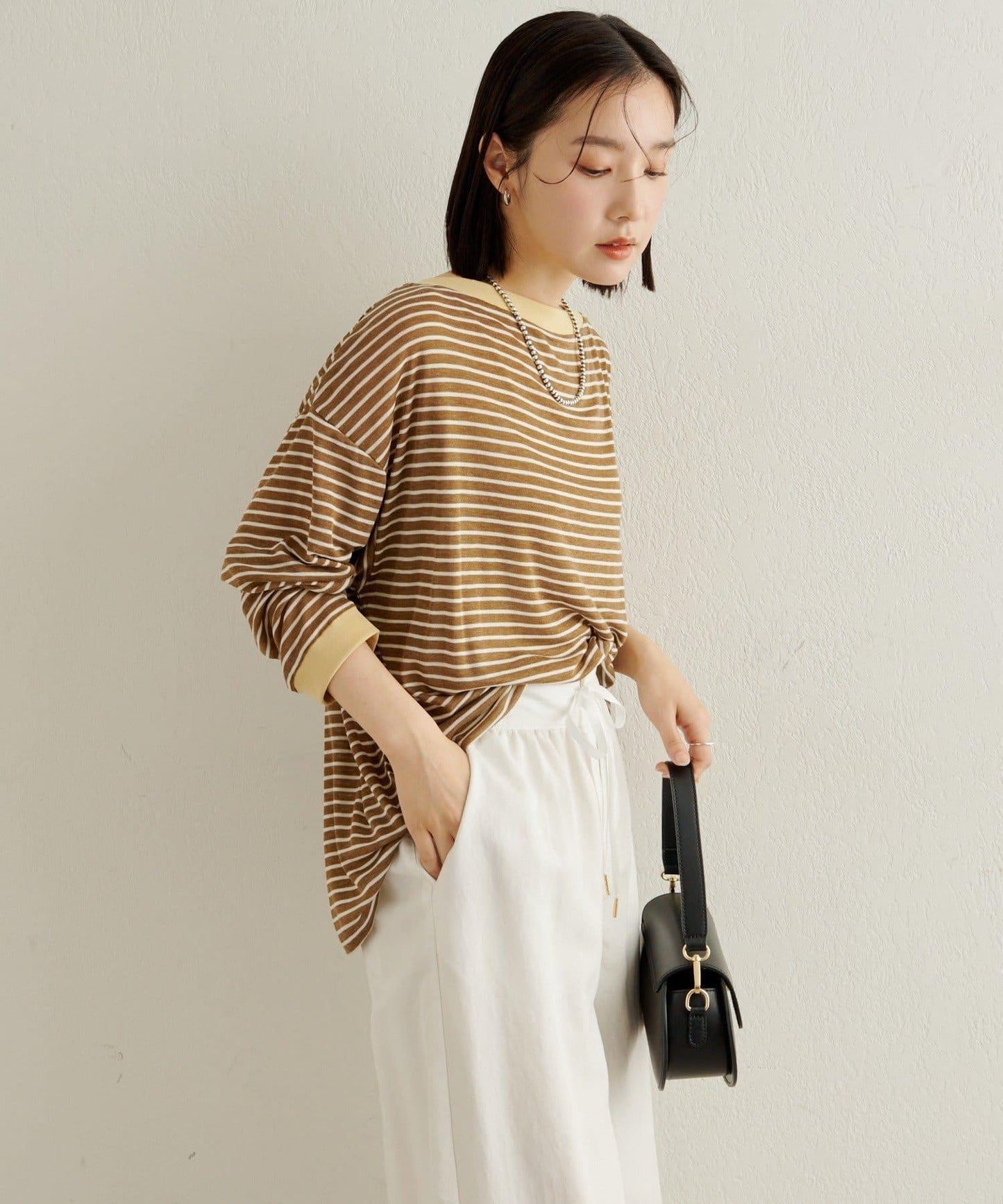 條紋一字肩長袖T恤