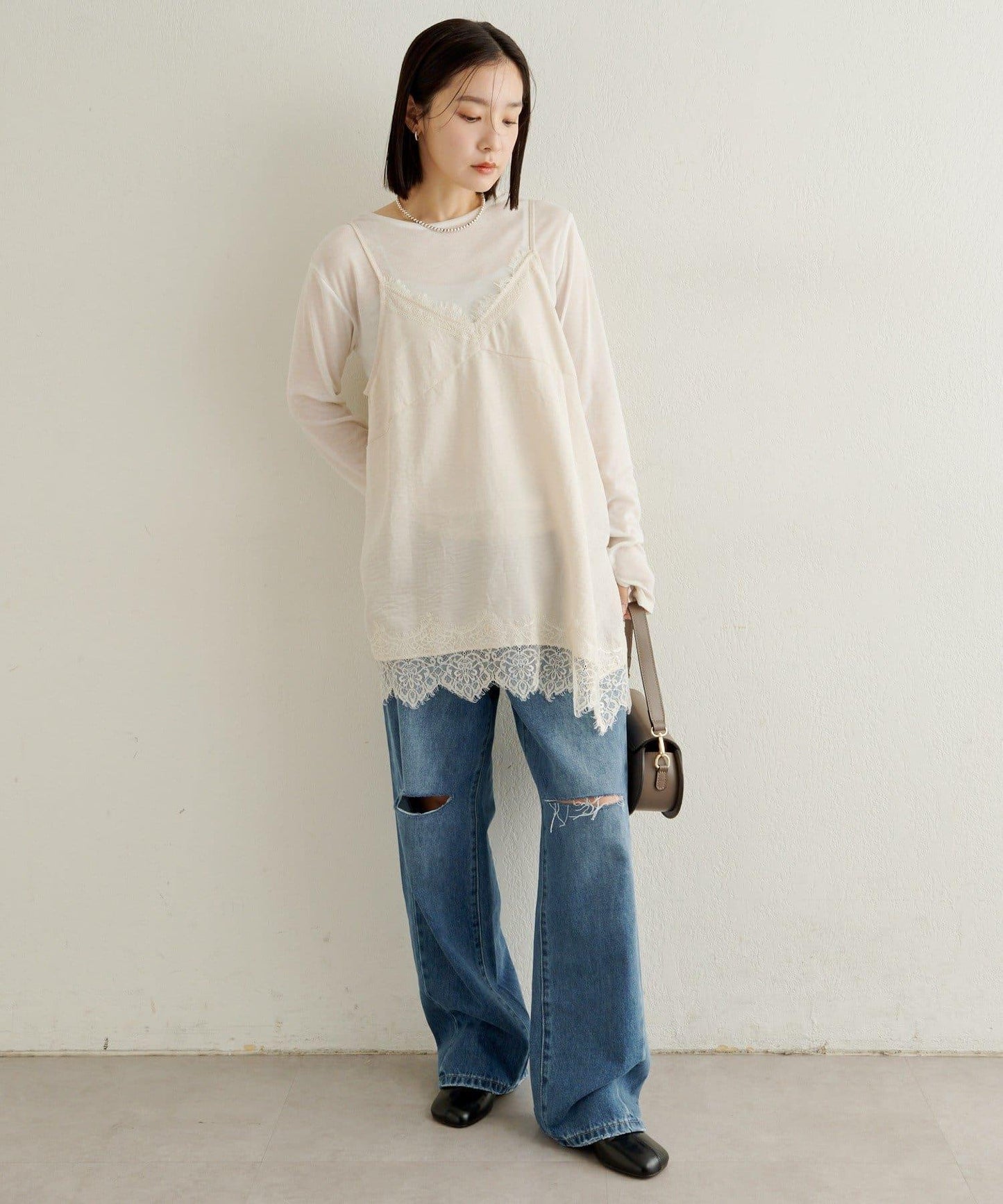 蕾絲吊帶長款上衣