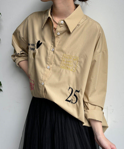 字母刺繡印花襯衫