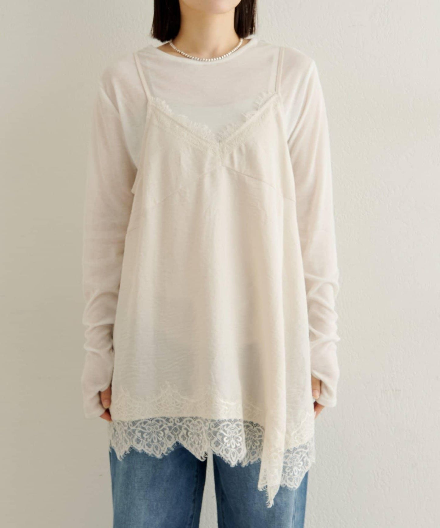 蕾絲吊帶長款上衣