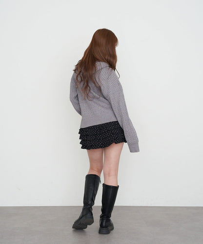 麻花紋胸部刺繡連帽衛衣