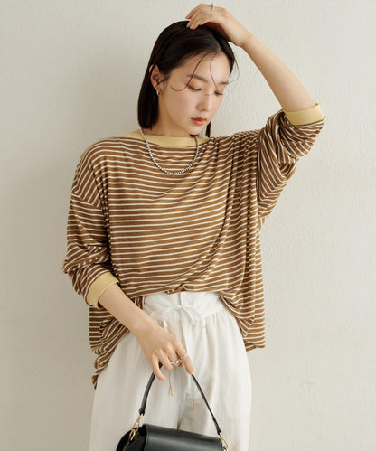 條紋一字肩長袖T恤