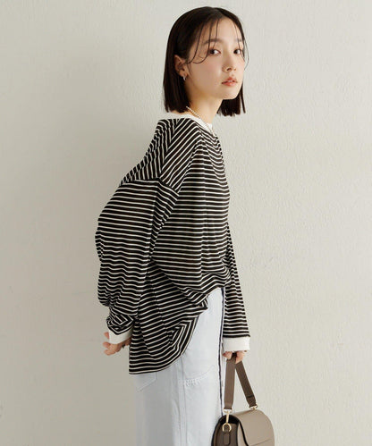 條紋一字肩長袖T恤