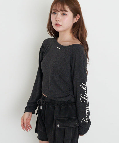 單肩印花長袖T恤