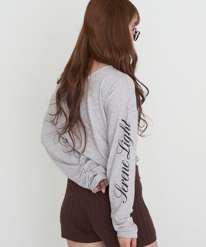 單肩印花長袖T恤