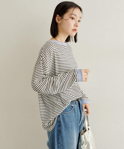 條紋一字肩長袖T恤