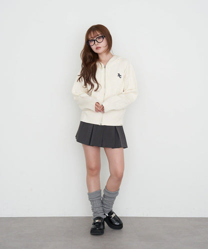 麻花紋胸部刺繡連帽衛衣