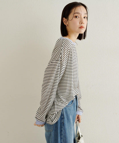 條紋一字肩長袖T恤