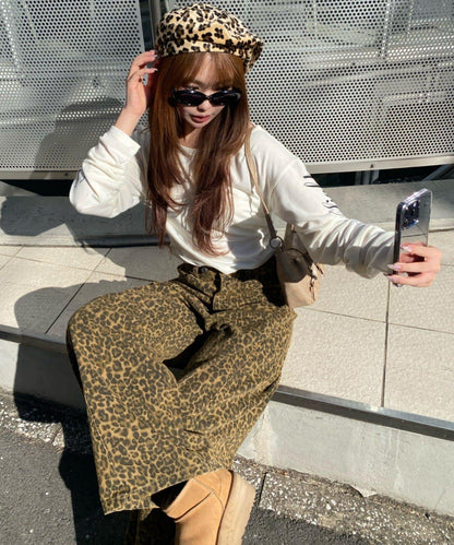 單肩印花長袖T恤