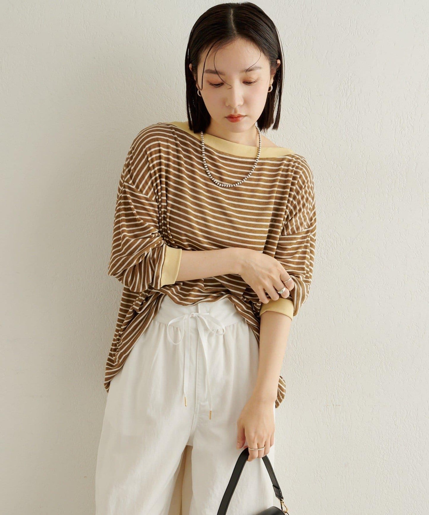 條紋一字肩長袖T恤