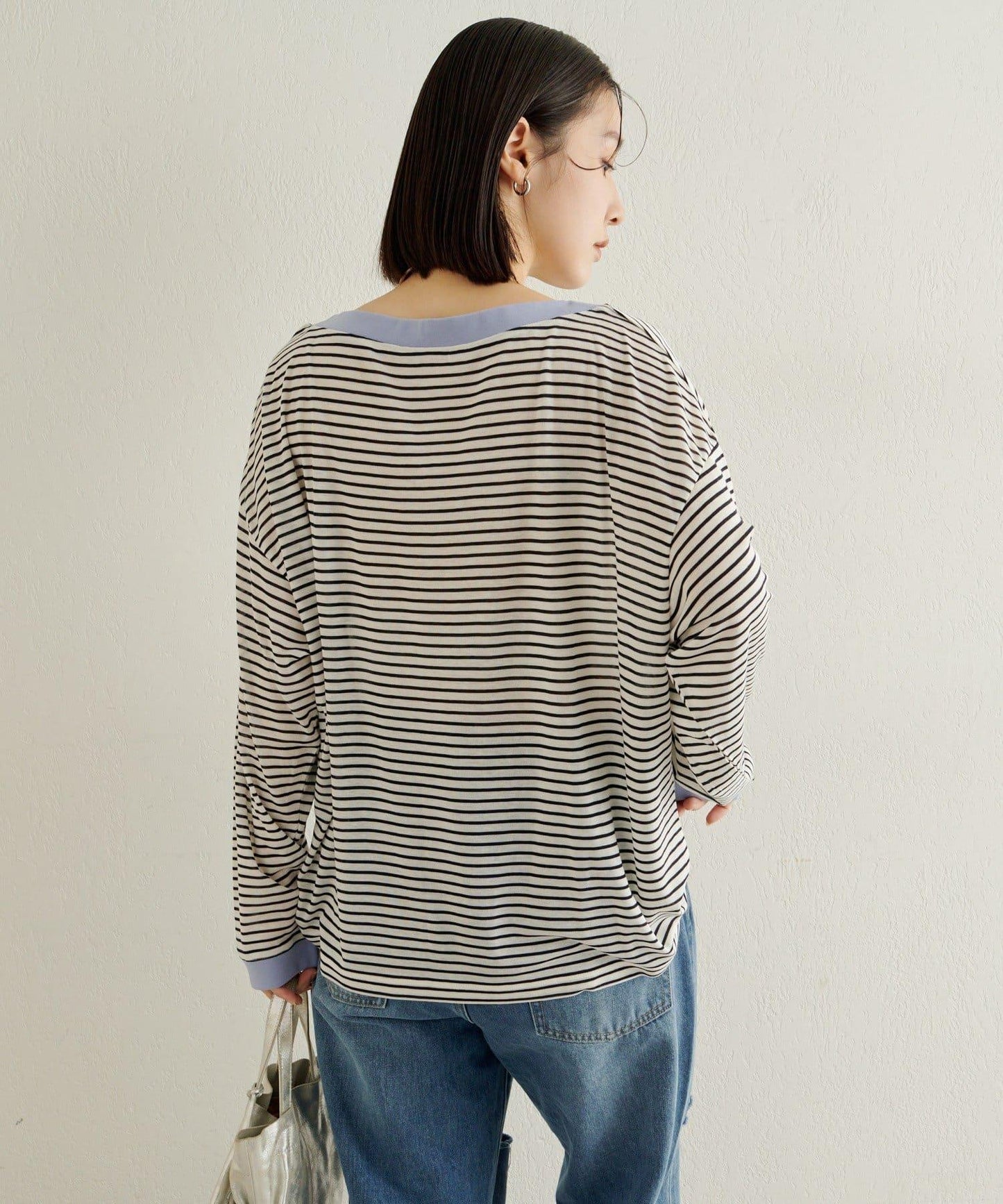 條紋一字肩長袖T恤