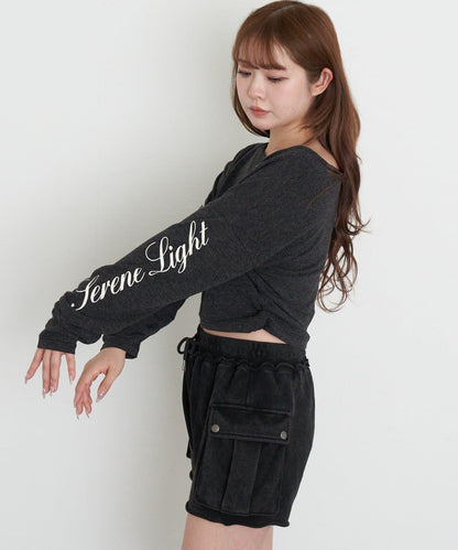 單肩印花長袖T恤
