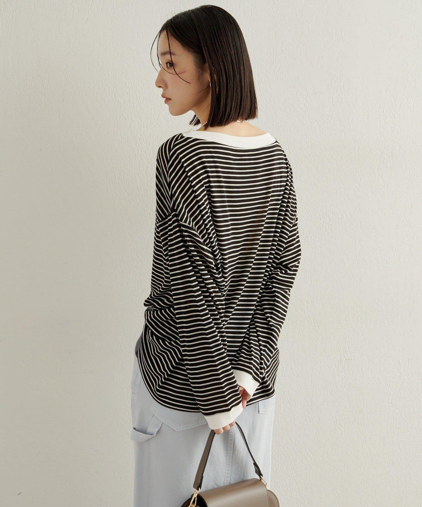 條紋一字肩長袖T恤