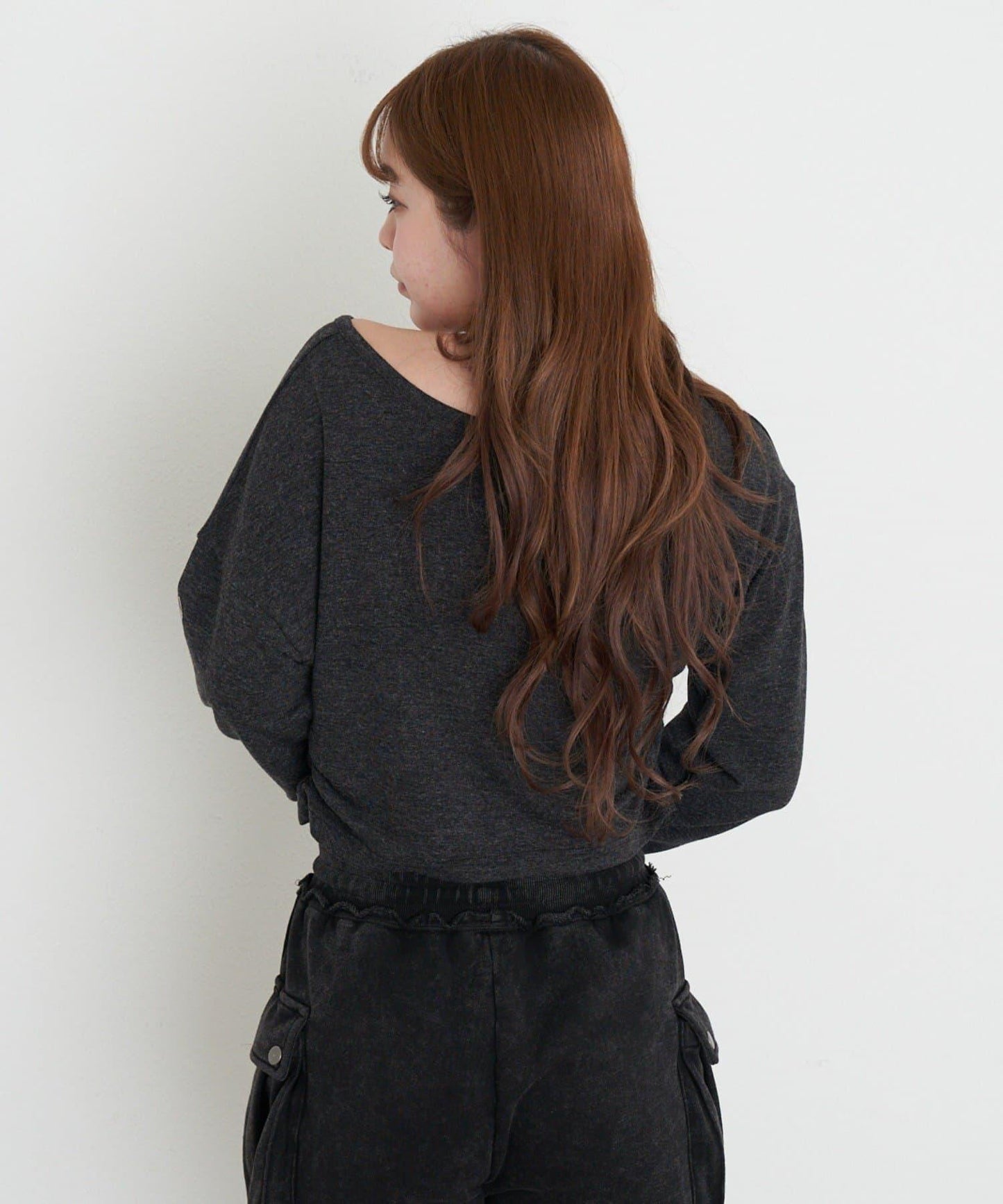 單肩印花長袖T恤