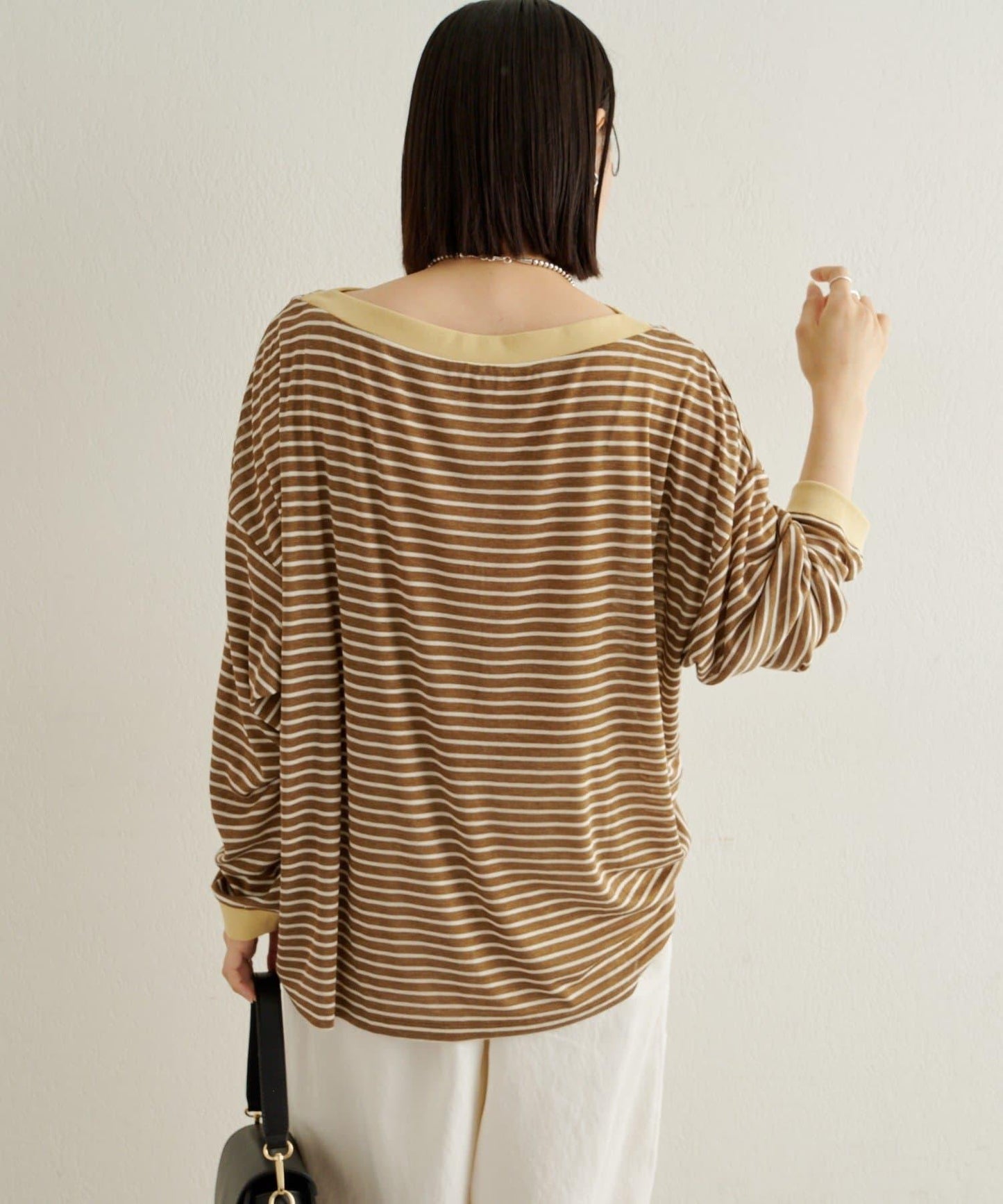 條紋一字肩長袖T恤