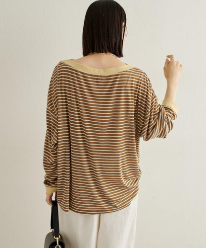 條紋一字肩長袖T恤