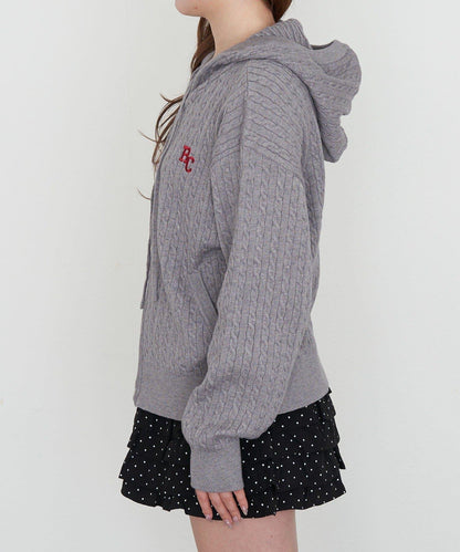 麻花紋胸部刺繡連帽衛衣