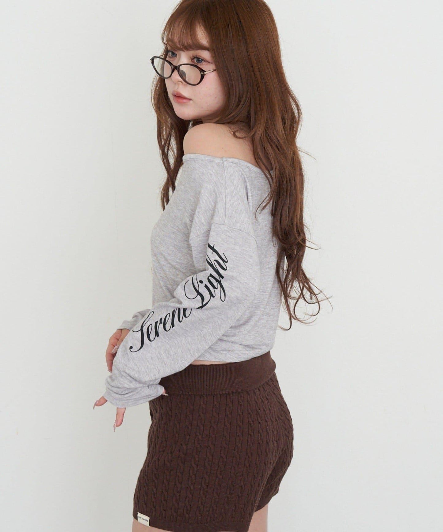 單肩印花長袖T恤