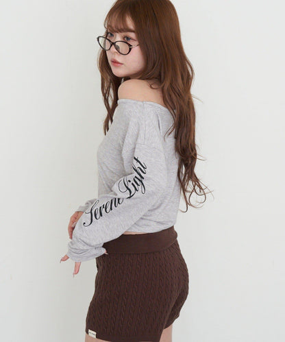 單肩印花長袖T恤