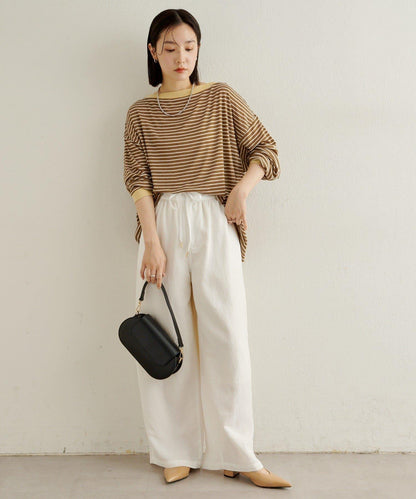 條紋一字肩長袖T恤