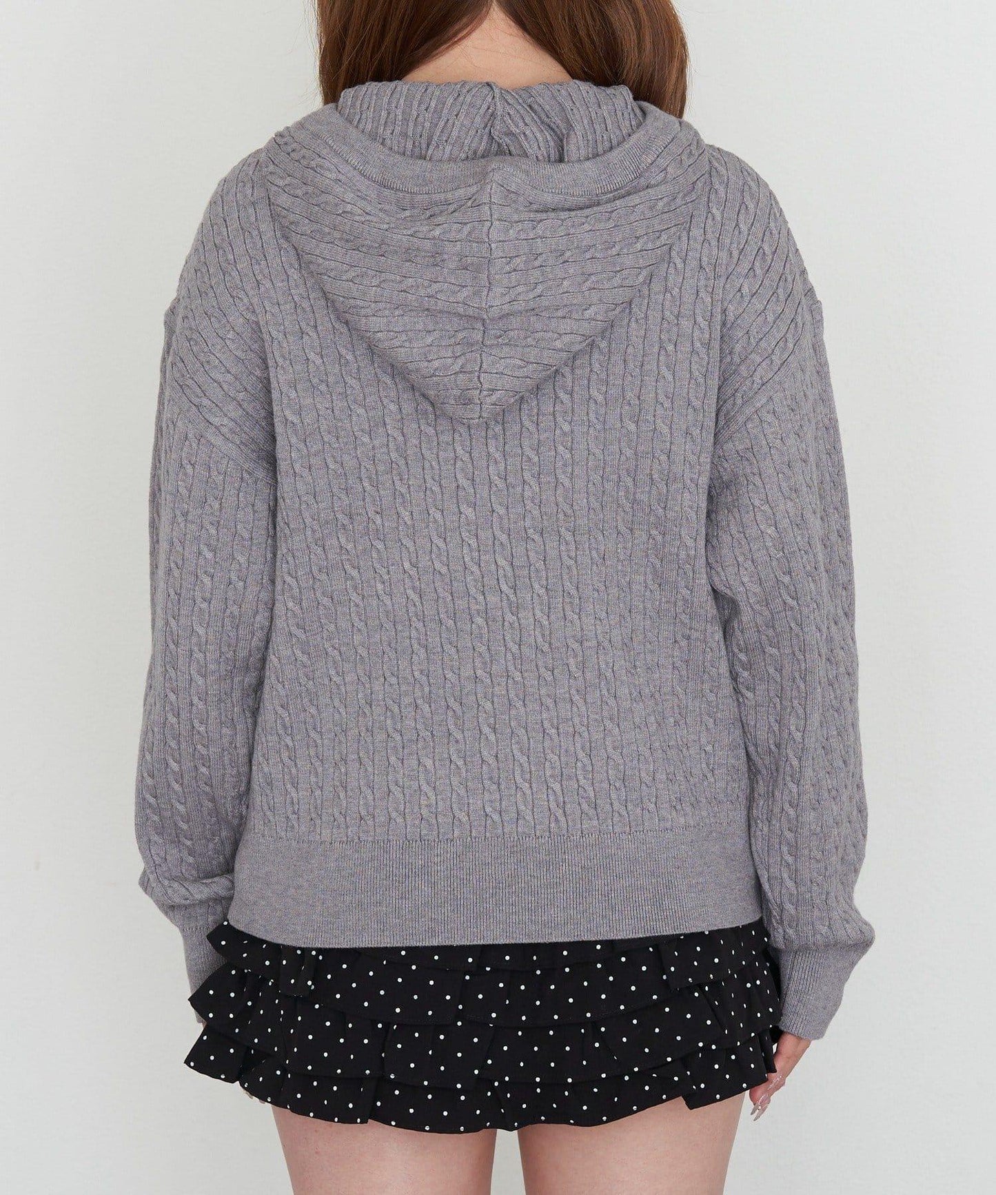 麻花紋胸部刺繡連帽衛衣