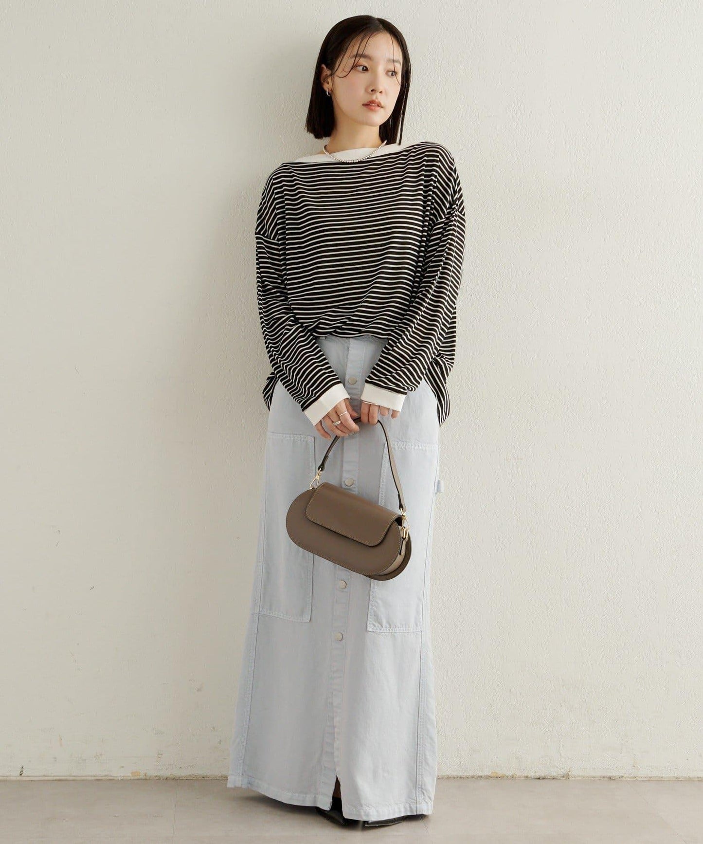 條紋一字肩長袖T恤