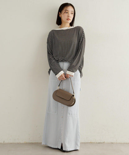 條紋一字肩長袖T恤